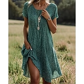 abordables Robes fleuries décontractées-Femmes Mini Robe Robe Fleurie Robe bohème Robe Imprimée Classique Moderne Quotidien Extérieur Vacances Coupe régulière Fleur Manche Courte Col ras du cou Bleu Vin Vert Été