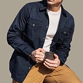 voordelige heren overhemd jas-Voor heren Overhemdjasje Overhemd khaki Leger Groen Donkerblauw Lange mouw Effen Revers Vakantie Dagelijks Voorvak Kleding Katoen Katoenmix Modieus Casual Comfortabel