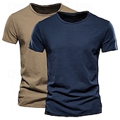 cheap Cotton Linen T-shirts-2 Pack Cotton Men&#039;s T Shirt Tee Top Short Sleeve Short Sleeves Crew Neck Round Neck Summer Plain Fashion Designer Basic Classic Style Basic Vacation Street Casual Orange Blue Army Green  Black Tee