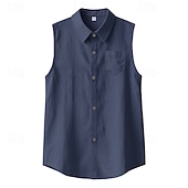cheap Classic-Men's Shirt Linen Shirt Summer Shirt Beach Wear Sleeveless Shirt Solid Color Vacation Street Black White Green Khaki Sleeveless Shirt Collar Summer Spring Clothing Apparel Pocket
