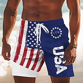 cheap Independence Day Bottoms-Independence Day Men&#039;s US Flag Patriotic Lined Shorts 2 in 1 Board Shorts Swim Trunks Mid Waist Holiday Side Pockets With Compression Liner Elastic Drawstring Waist Designer Clothing Apparel