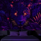cheap Blacklight Tapestries-Blacklight Tapestry Glow in the Dark Glow Party UV Reactive Forest Animal Leopard Trippy Misty Nature Landscape Hanging Tapestry Wall Art Mural for Living Room Bedroom