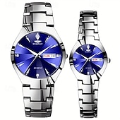 economico Orologi al quarzo-Orologio da coppia luminoso con quadrante rotondo, IPX7, impermeabile, al quarzo, con calendario e data, in acciaio inossidabile, alla moda, per donne e uomini, regalo per San Valentino.