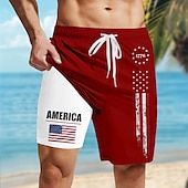 お買い得  独立記念日ボトムス-アメリカ独立記念日 男性用 アメリカの米国旗 愛国 1776年 裏地付きショートパンツ 2 in 1 スイムショーツ スイムトランク ミディアムウエスト 祝日 サイドポケット コンプレッションライナー付き 伸縮性のあるドローストリングウエスト デザイナー 衣類