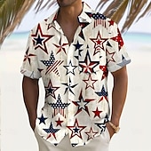 voordelige Vlag patroon-Independence Day Voor heren Amerikaanse Amerikaanse vlag Vaderlandslievend Vierde juli Overhemd Zomer overhemd Overhemd met knopen Korte mouw Mode-casual Feestdagen Zomer Lente Strijkijzer