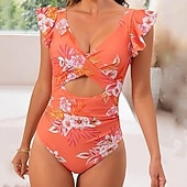abordables Maillots une pièce et tankinis-Femmes Maillot de bain 1 pièce Dos Nu Découpé Maillot de Bain Fleuri Maillots de Bain Noir Rouge Respirant Séchage Rapide Sans manches - Natation Surf Plongée en apnée Été