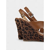 levne Sandály na dovolenou-Dámské bílé sandály na klínku s kříženými pásky – leopardí vzor, platforma, slingbacks na letní párty a plážové nošení