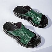 cheap Vacation Sandals-Men&#039;s Copper Faux Leather Slide Sandals with Embossed Crocodile Pattern and Black Cushioned Sole – Stylish Slip-On Sandals for Indoor Lounge, Poolside Relaxation, or Resort Wear