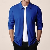 cheap Men&#039;s Jackets &amp; Coats-Men&#039;s Shirt Jacket Transition Jacket Daily Breathable Pocket All Seasons Plain Classic Lapel Regular Waffle Fabric Black White Royal Blue Khaki Light Grey Jacket