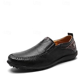 tanie Buty casual slip-on-męskie, brązowe, swobodne mokasyny z cholewką z miękkiej skóry ekologicznej, ręcznie szytymi detalami i wytrzymałą gumową podeszwą – idealne do codziennego noszenia i aktywności na świeżym powietrzu