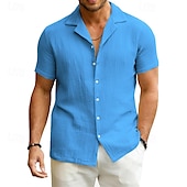 economico camicia da uomo con bottoni-Per uomo Camicia Camicia Estiva Camicia casual Camicia da Spiaggia Camicia con Bottoni Nero Bianco Blu Grigio scuro Manica Corta Semplice Collo Camp Vacanza Camicia hawaiana Abbigliamento Poliestere