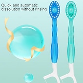 baratos Banho e cuidados pessoais-Mini escovas de dente descartáveis 5 em 1 com pasta de dente, raspador de língua, palitos, estojo de viagem para fio dental, escovas de dente de viagem pré-coladas para trabalho ou viagem, escovas