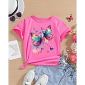 cheap Girl&#039;s 3D Animals-Girls&#039; 3D Butterfly T shirt Tee Short Sleeve Summer Spring Fashion Basic Kids 4-12 Years Crew Neck Outdoor Casual Daily Regular Fit