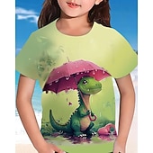 cheap Girl's 3D Animals-Girls' 3D Dinosaur T shirt Tee Short Sleeve Summer Spring Fashion Basic Kids 4-12 Years Crew Neck Outdoor Casual Daily Regular Fit