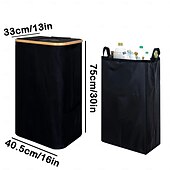 abordables Contenedor de reciclaje-Contenedor de reciclaje para cocina, interior y hogar, bote de basura plegable de 100 l/26,5 galones con marco de bambú, bolsas interiores extraíbles, tela Oxford, abertura superior redonda,