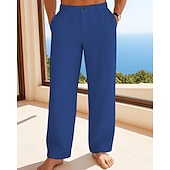 preiswerte Urlaub-Herren Leinenhosen Hose Sommerhose Strandhose Knöpfe Tasche Einfach Komfort Atmungsaktiv Urlaub Täglich Ferien Hawaiianisch Boho Schwarz Weiß