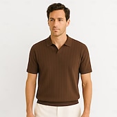 economico Polo classica da uomo-Per uomo Polo Maglione polo lavorato a maglia Affari Casuale Scollo a V Manica Corta Formale Tinta unica Novità Estate Tutte le stagioni Blu chiaro Cachi chiaro Nero Bianco Verde militare Caffè Polo