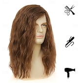 economico Parrucche storiche-Parrucca Lunga Riccia Marrone da Uomo Anni &#039;70 &#039;80 Parrucca Sintetica con Divisione Fluffy per Uso Quotidiano Costume di Cosplay Parrucche di Halloween