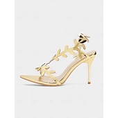abordables Fête de la Vie Nocturne-Sandales à talons hauts à lanières en feuille d&#039;or pour femmes avec un design à bout ouvert, style de fête glamour pour la vie nocturne et les événements en soirée