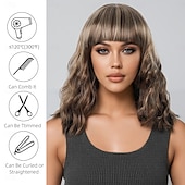 cheap Synthetic Trendy Wigs-Synthetic Wig Water Wave Curly Weave Asymmetrical Neat Bang Machine Made Wig 12 inch A1 Synthetic Hair Women&#039;s Soft Party Classic Blonde