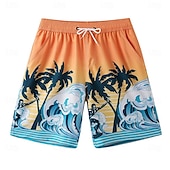 baratos Calções Elite Masculinos-Homens Calção Shorts de praia Bolsos Com Cordão Cintura elástica Gráfico Folha Árvore Respirável Secagem Rápida Comprimento do joelho Ao ar livre Férias Casa Férias Estilo Étnico Azul Céu Azul escuro