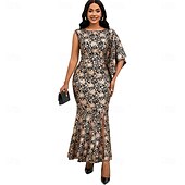 preiswerte Bodenlänge-Kleid Mutter der Braut Kleid Elegantes Boot-Ausschnitt Bodenlänges Spitzen Kurzarm mit Pailletten