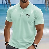 preiswerte Lässiges Henley-T-Shirt-Herren Palme T Shirt Henley Hemd Kurzarm Designer Retro Vintage Lässig Straße Lässig Täglich Sommer Frühling Hellrosa Hellgrün Hellblau Henley Henley T-Shirt