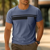 cheap Men&#039;s Casual T-shirts-Men&#039;s T Shirt Short Sleeve Crew Neck Summer Spring Solid Color Stripe Elegant Neutral Daily Pocket Stripe School Training Outdoor White Red Navy Blue Top Tee for Men