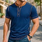 economico Maglietta casual Henley-Per uomo Maglia Henley Maglietta Maniche Corte Patchwork Tinta unita Moda Designer Essenziale Linee decorative abbinate ai colori Henley Vacanza Streetwear Casuale Estate Tutte le stagioni Nero Blu