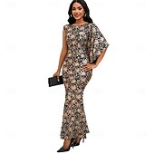 preiswerte Bodenlänge-Kleid Mutter der Braut Kleid Elegantes Boot-Ausschnitt Bodenlänges Spitzen Kurzarm mit Pailletten