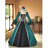 abordables Robes-ancien Rococo Renaissance Maxi Robe Normal Juliette Princesse Mariée Plissé Volanté Princesse Col rond Déguisement Femmes Halloween Carnaval Mascarade Soirée Halloween Performance Adultes