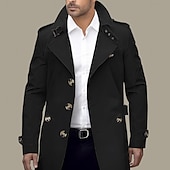 billiga Trenchcoat för män-Herr Övergångsjacka Trenchcoat Utomhus Alla årstider Polyester Vindtät jacka Ytterkläder Kläder Streetwear Slät Framficka Kavajslag Enkelknäppt
