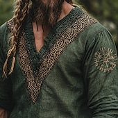 abordables Calle-Hombre Camisa Camisa de lino Estilo vikingo Camisa de manga corta Camisa de verano Ropa de playa Geométrico Vacaciones Calle Azul Piscina Verde Trébol Caqui Manga Larga Escote en Pico Verano Primavera