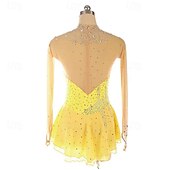 cheap Figure Skating Dresses-Figure Skating Dress Women&#039;s Girls&#039; Ice Skating Dress Yellow Patchwork Thumbhole Mesh Spandex Stretchy Training Practice Professional Skating Wear Thermal Warm Crystal / Rhinestone Long Sleeve Ice