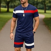 cheap Men&#039;s Tee Sets-Men&#039;s T-shirt Suits 2 Pieces Outfits Tee &amp; Shorts Short Sleeve Crew Neck Summer Color Block Fashion Casual 2 Piece Vacation Daily Wear Going out Black White Pink Top Tee for Men