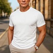 cheap Basic T shirts-Men&#039;s T Shirt Short Sleeve Crew Neck Summer Plain Fashion Designer Basic Classic Vacation Street Going out Black White Dark Green Top Tee for Men