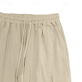 baratos Retrô-Homens Calças Cargo Calças de linho Calças Calça verão Calça casual Com Cordão Cintura elástica Bolso multi Tecido Conforto Respirável Comprimento total Casual Diário Feriado Férias Moda Preto Branco