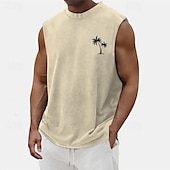 cheap Tank Tops-Men&#039;s Tank Top Vest Top Undershirt Sleeveless Shirt Sleeveless Crew Neck Summer Coconut Tree Fashion Designer Basic Classic Vacation Street Going out Black Light Green Blue Top Tee for Men