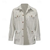 baratos Casacos &amp; Sobretudos para Homem-Homens jaqueta leve jaqueta de verão Jaqueta de Camisa Jaqueta de Transição Férias Diário Bolsos Verão Primavera Riscas Moda Clássico Lapela Padrão Rosa claro Azul Verde cáqui Casaco