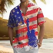  Camisa patriótica masculina da bandeira americana dos EUA do Dia da Independência camisa de verão camisa de botão manga curta moda casual férias verão primavera colarinho dobrável impressão 3D