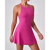 economico Abbigliamento Tennis da donna-Per donna Tinta unita Abito da tennis con pantaloncini e reggiseno incorporati Abito sportivo Senza Maniche Arricciato Traspirante Tennis Pickleball Il giro Vestito Nero Blu marino scuro Marrone