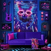 お買い得  ブラックライトタペストリー-ブラックライトタペストリー 蓄光 パーティー UV反応 猫 トリッピーミスティー 吊るしタペストリー 壁アート ミューラル リビングルーム 寝室用