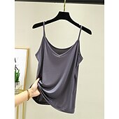 cheap Plain Tank Top-Women&#039;s Camisole Tank Top Solid Color Daily Sleeveless Crew Neck Regular Tops Daily Backless Light Blue Iron Gray Denim Blue Matcha green Black Summer