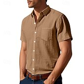 economico Camicie di lino-Per uomo Camicia Camicia di lino Camicia casual Camicia con Bottoni Camicia di cotone Semplice Vacanza Streetwear Giallo scuro Nero Bianco Blu marino Manica Corta Collo ripiegato Estate Abbigliamento
