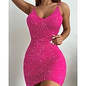 baratos Vestidos de lantejoulas-Mulheres Vestido de lantejoulas Vestido elegante Sensual Festa de Noite Preto Vinho Vermelho Azul Verão