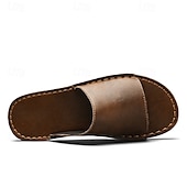billiga Avslappnade sandaler-Herrsandaler i brunt konstläder med minimalistisk design och komfort, perfekt för vuxna, perfekt för avkoppling inomhus, vardagsbruk, hotellspa