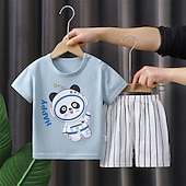 olcso Szettek-2 darab Gyerekek Lány Állat Crewneck Póló és rövidnadrágok Készlet Rövid ujjú Divat Szabadtéri 4 év + Nyár Arcpír rózsaszín Medence Világoskék
