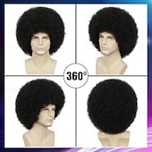 economico Parrucche storiche-Parrucca afro da uomo per feste rocker disco anni &#039;70, parrucca afro nera per uomini e donne, parrucche afro unisex per adulti, per uso quotidiano e per feste.