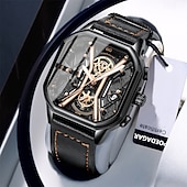 preiswerte Quarz-Uhren-Mode für Männer Armbanduhren Luxus Chronograph leuchtend wasserdicht Datum Mann Uhr quadratisches Zifferblatt Leder Quarz Herrenuhren