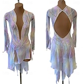 cheap Figure Skating Dresses-Figure Skating Dress Women's Girls' Ice Skating Dress Multi color Patchwork Open Back Mesh High Elasticity Training Competition Skating Wear Classic Crystal / Rhinestone Long Sleeve Ice Skating
